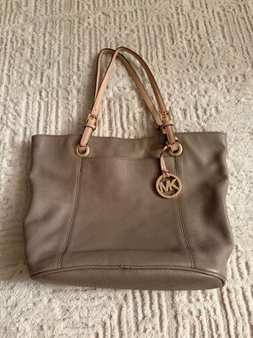 Michael Kors Pebbled Leather Tote Bag Taupe Blush Shoulder Bag Large MK